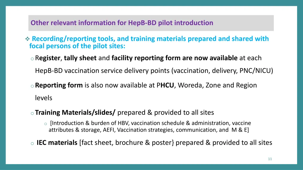 other relevant information for hepb bd pilot