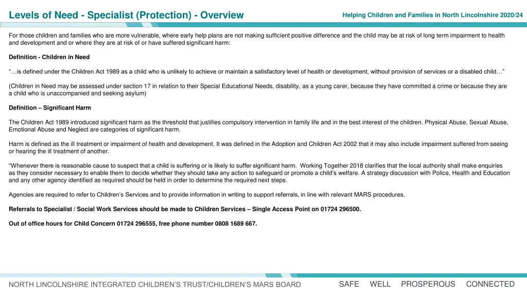 levels of need specialist protection overview