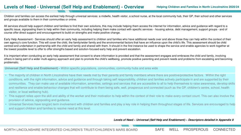 levels of need universal self help and enablement