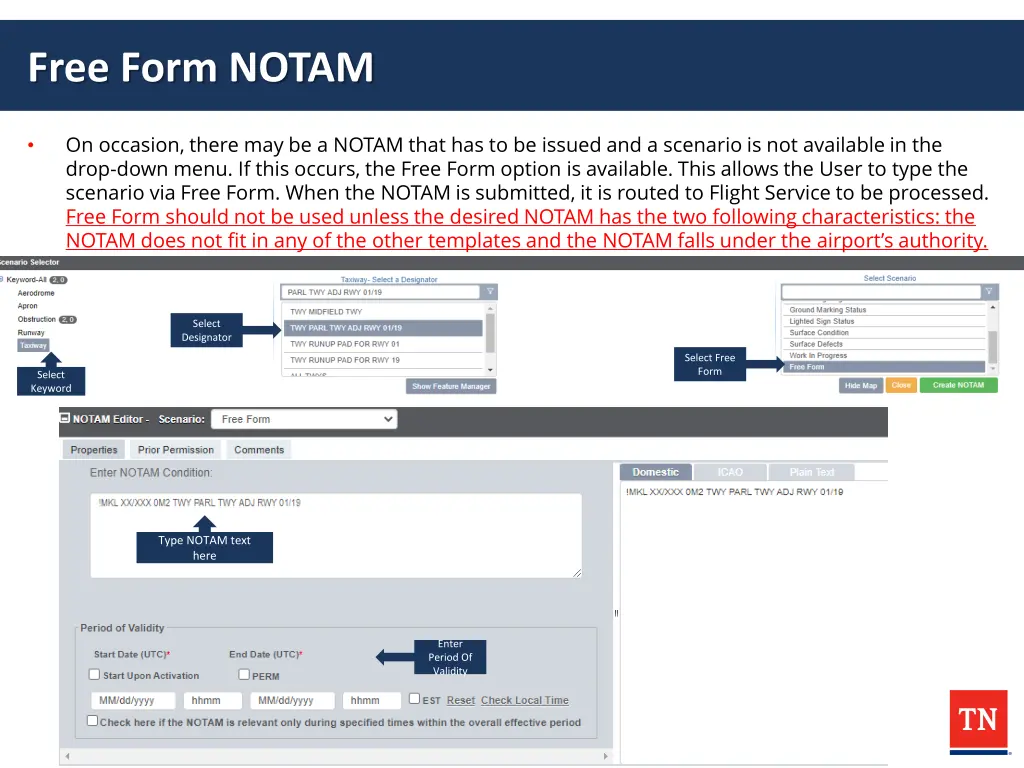 free form notam