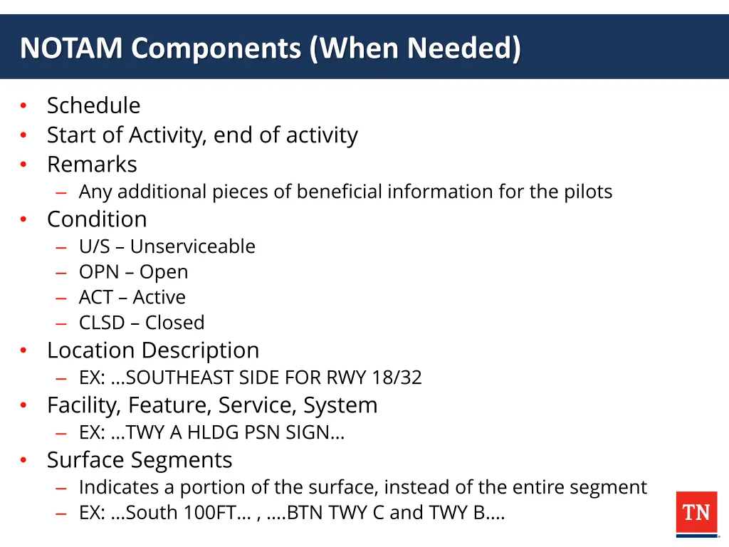 notam components when needed