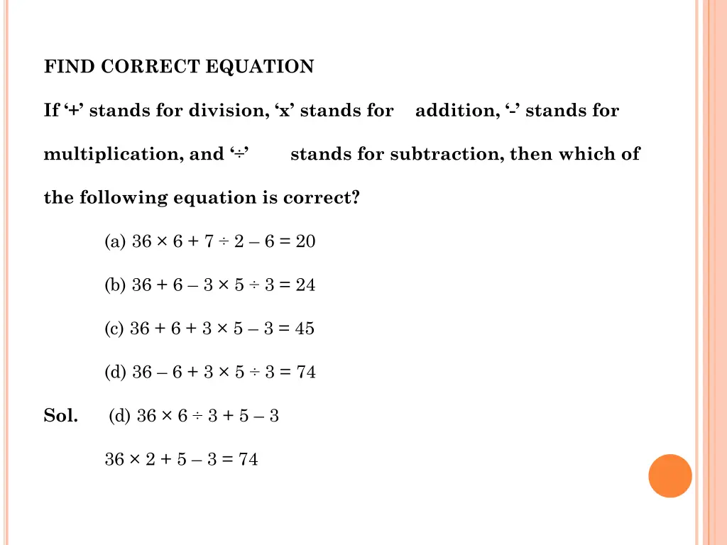 find correct equation