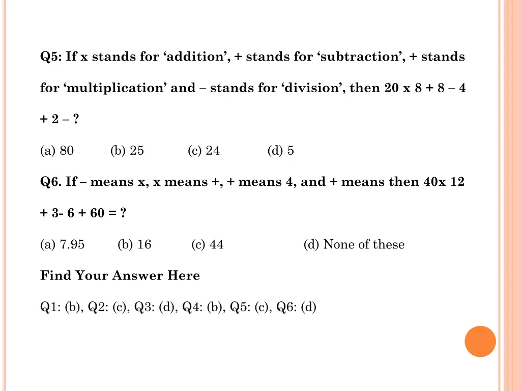 q5 if x stands for addition stands