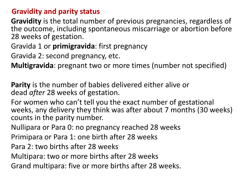 gravidity and parity status gravidity