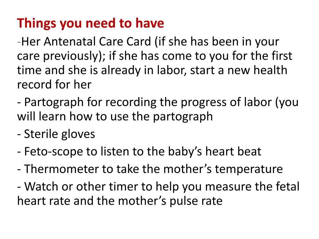 things you need to have her antenatal care card