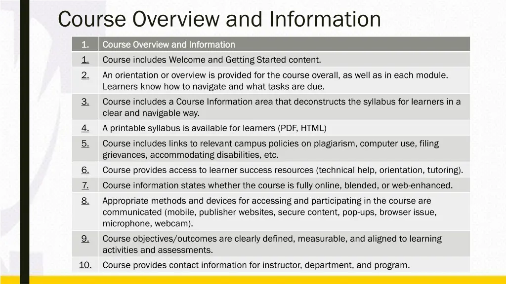 course overview and information