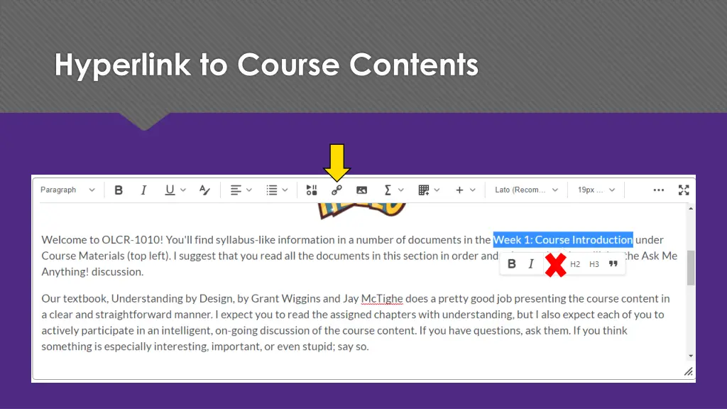 hyperlink to course contents