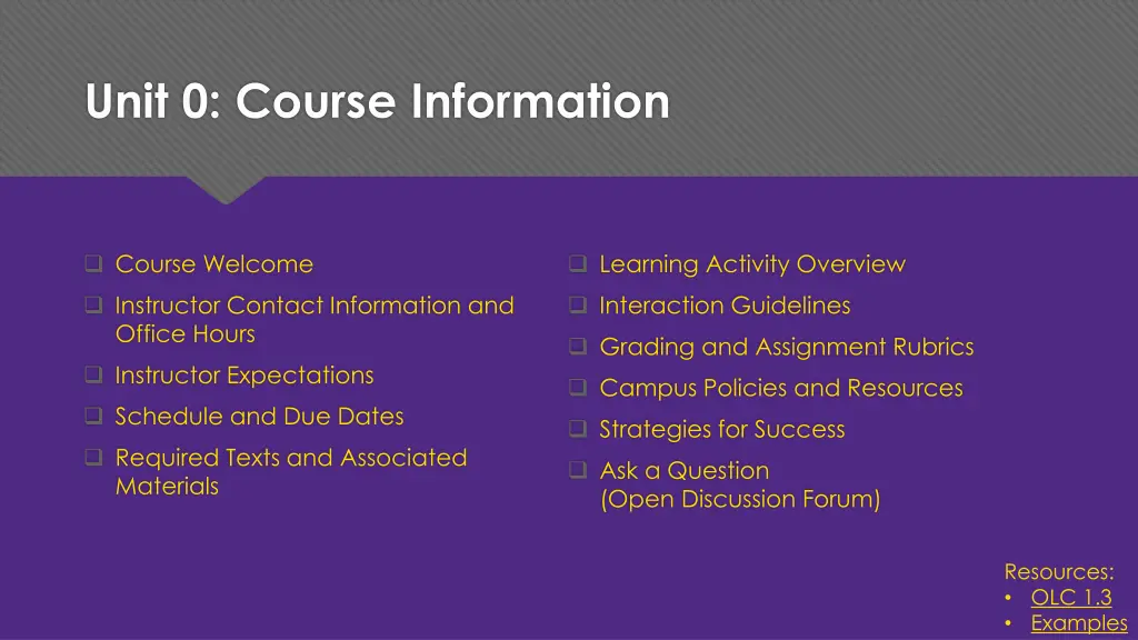 unit 0 course information