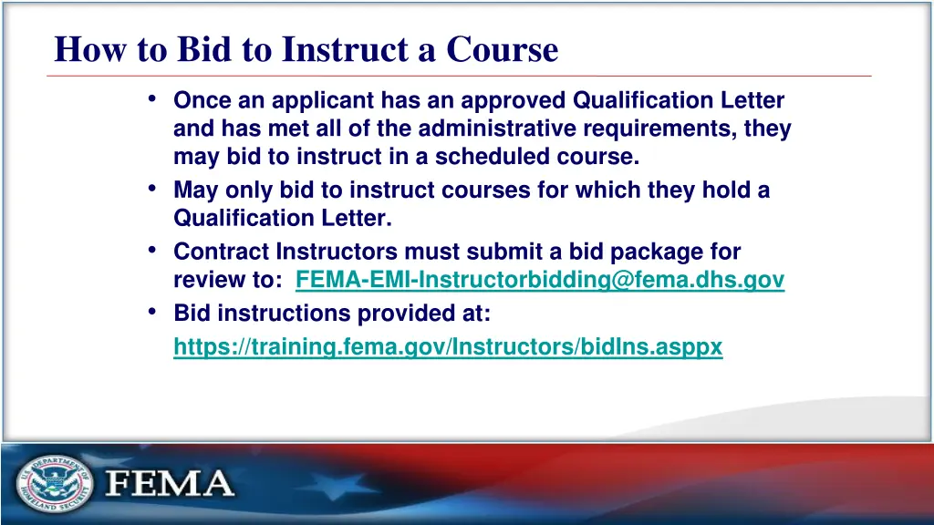 how to bid to instruct a course once an applicant