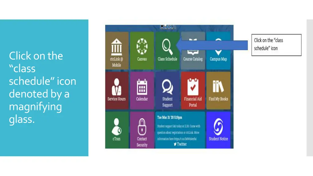 click on the class schedule icon denoted