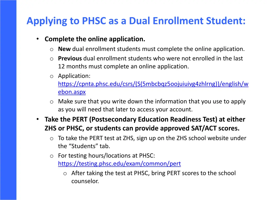 applying to phsc as a dual enrollment student