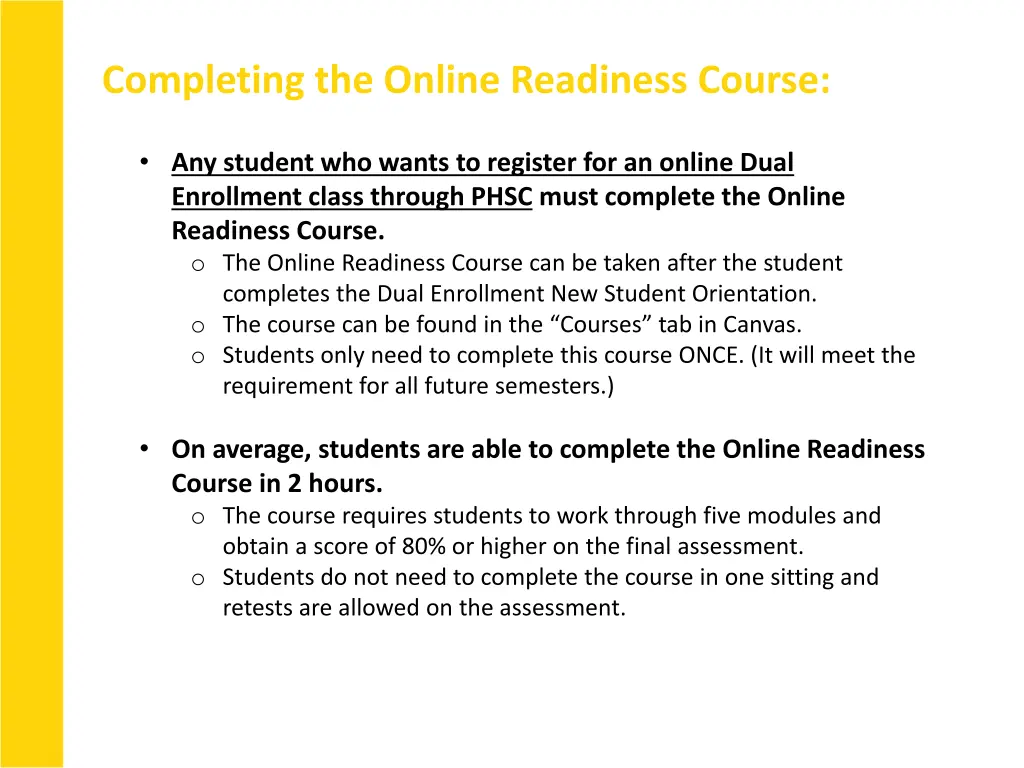 completing the online readiness course