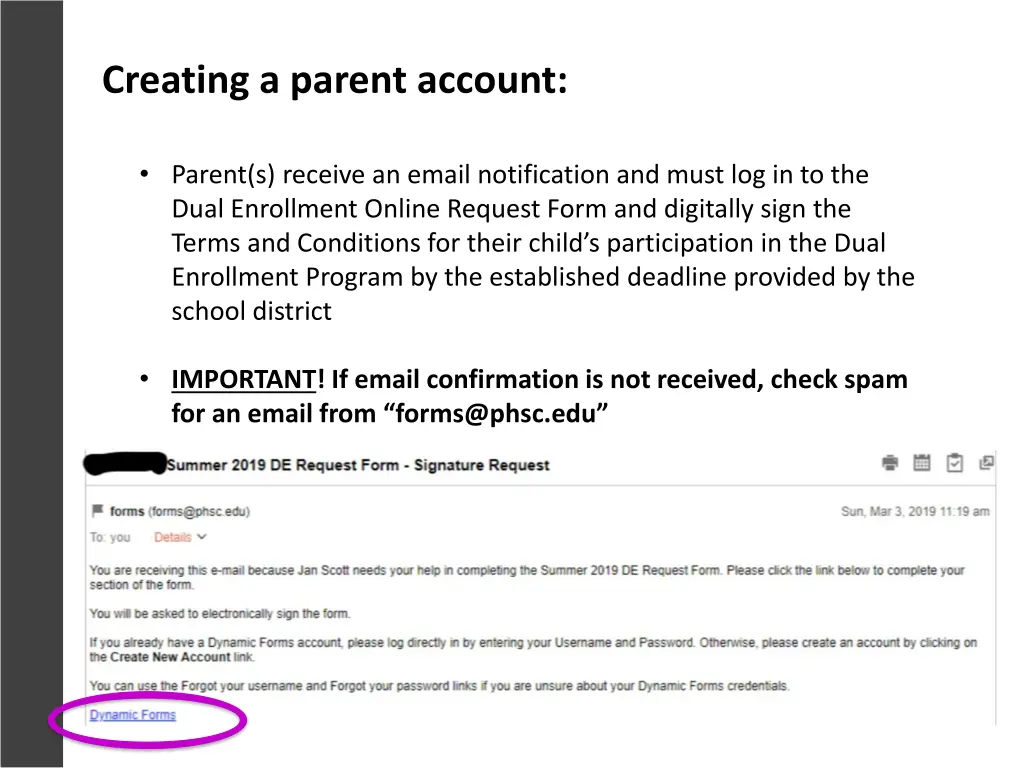 creating a parent account