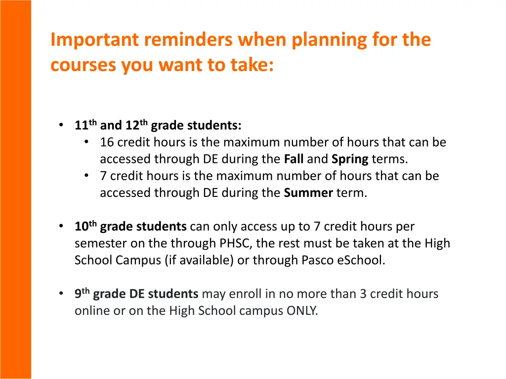 important reminders when planning for the courses