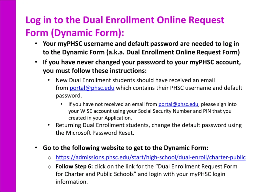 log in to the dual enrollment online request form