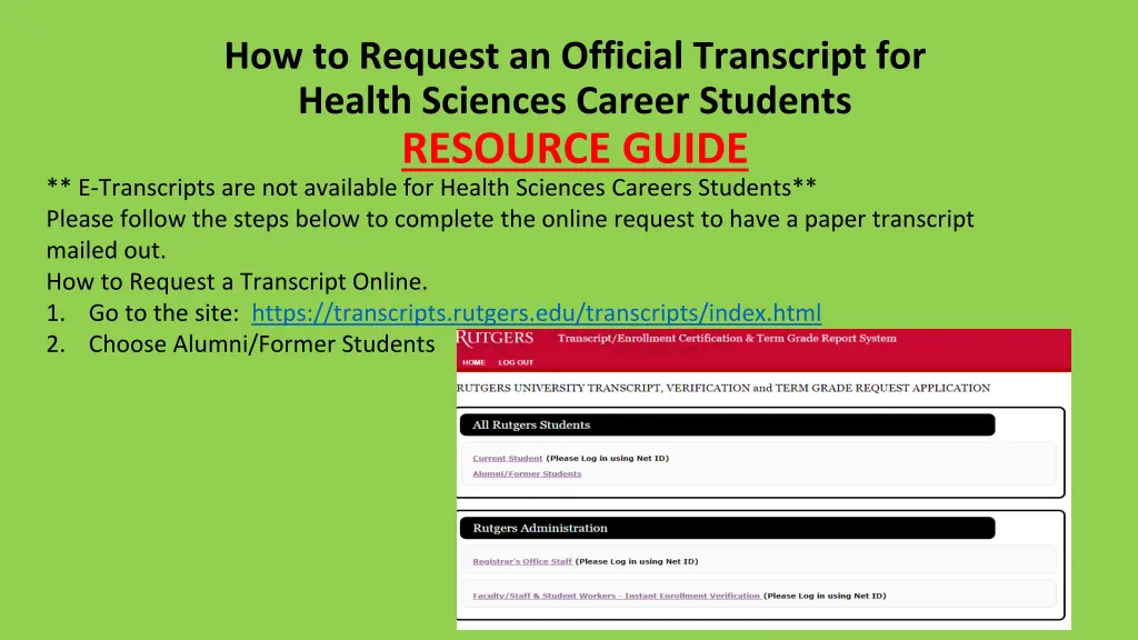 how to request an official transcript for health