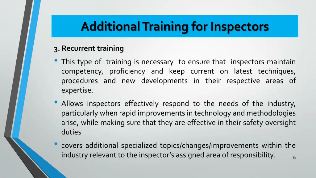 additional training for inspectors