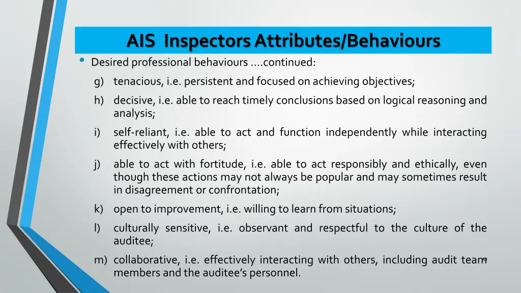 ais inspectors attributes behaviours 1