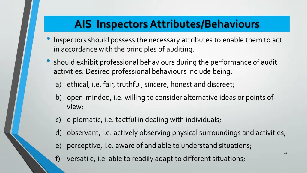 ais inspectors attributes behaviours