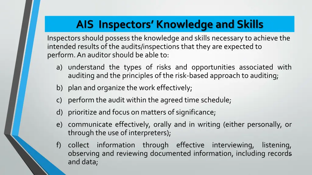 ais inspectors knowledge and skills