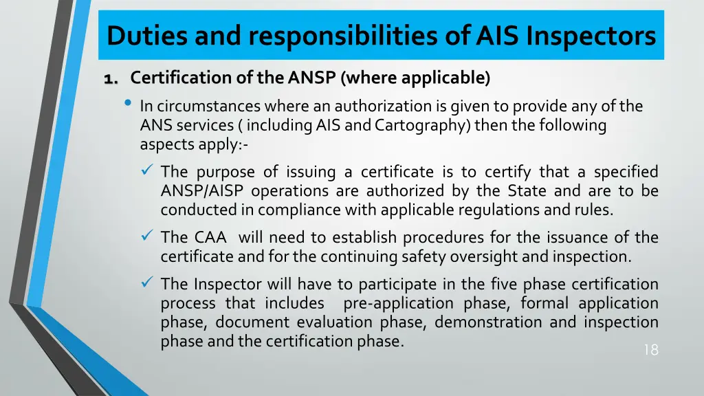 duties and responsibilities of ais inspectors 1