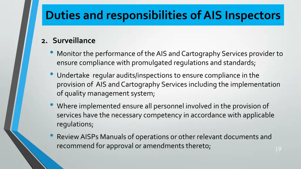 duties and responsibilities of ais inspectors 2