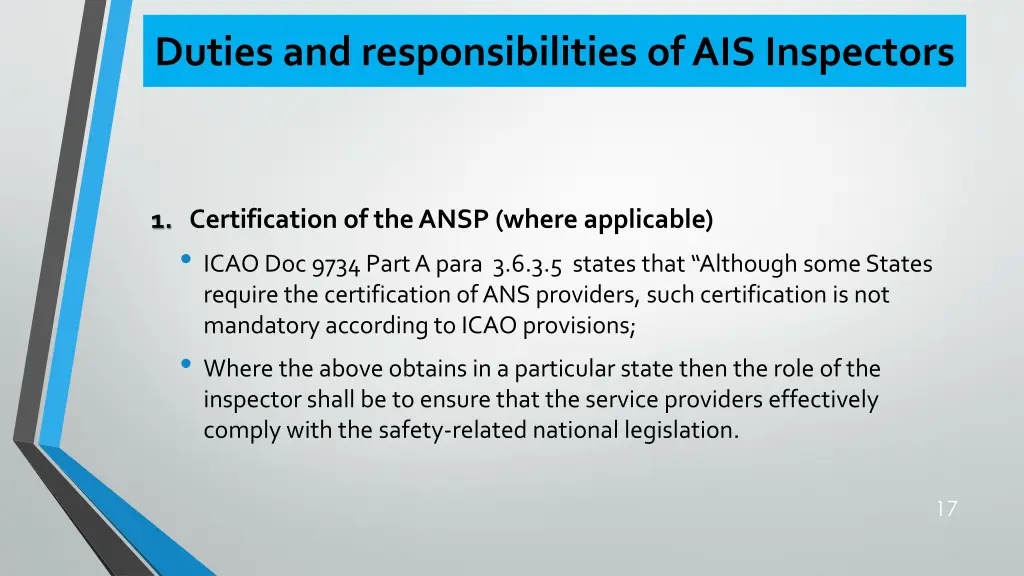 duties and responsibilities of ais inspectors