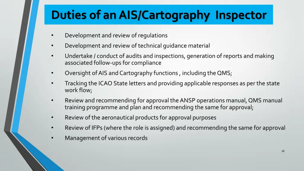 duties of an ais cartography inspector