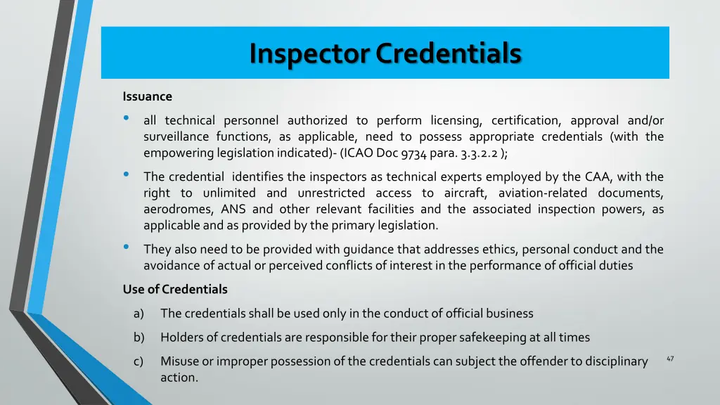 inspector credentials