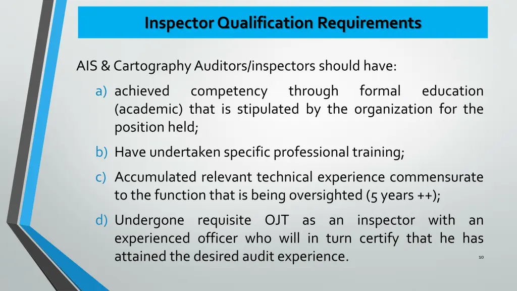 inspector qualification requirements 1