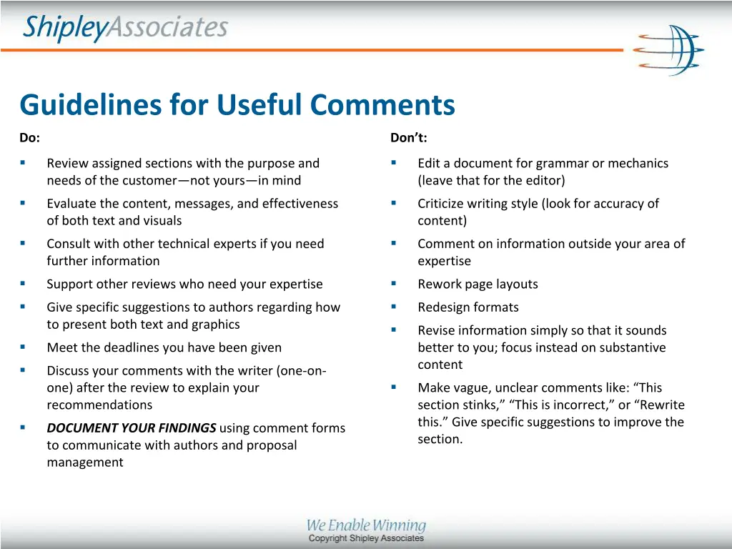 guidelines for useful comments