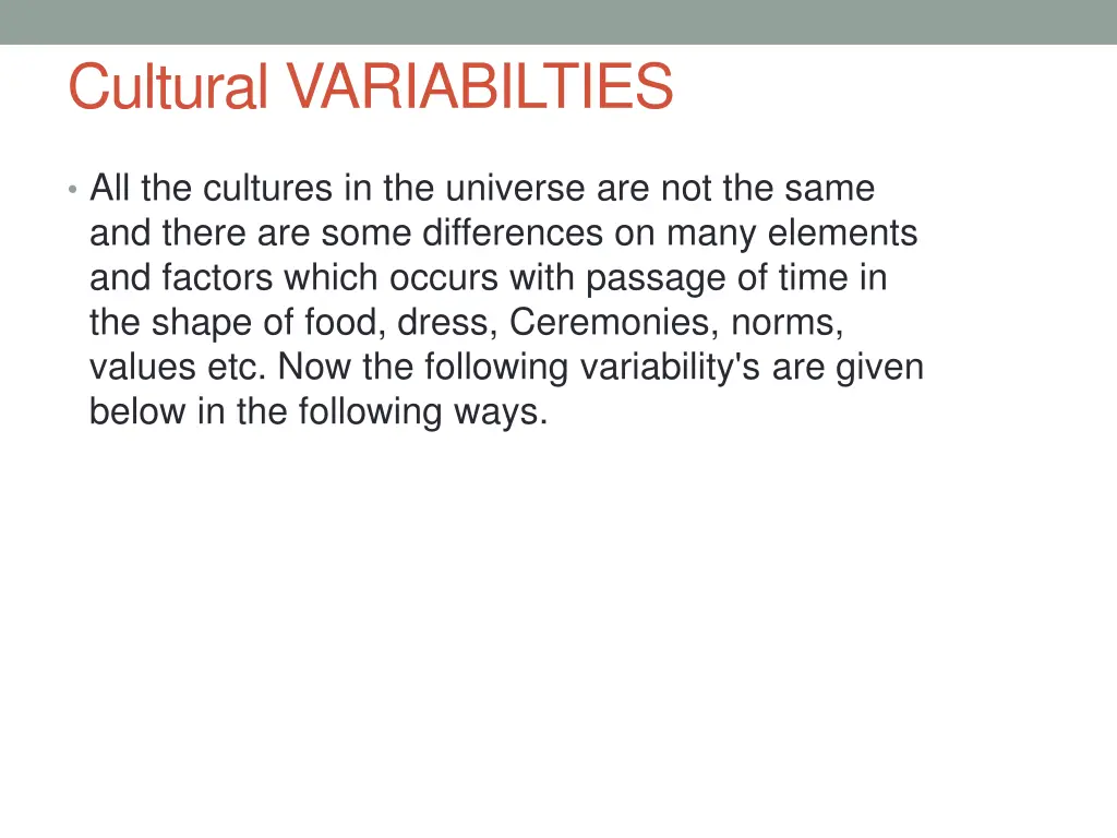 cultural variabilties