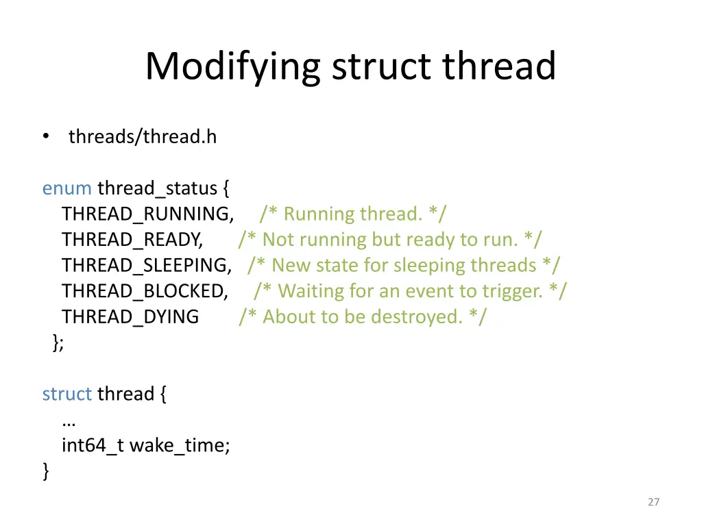 modifying struct thread