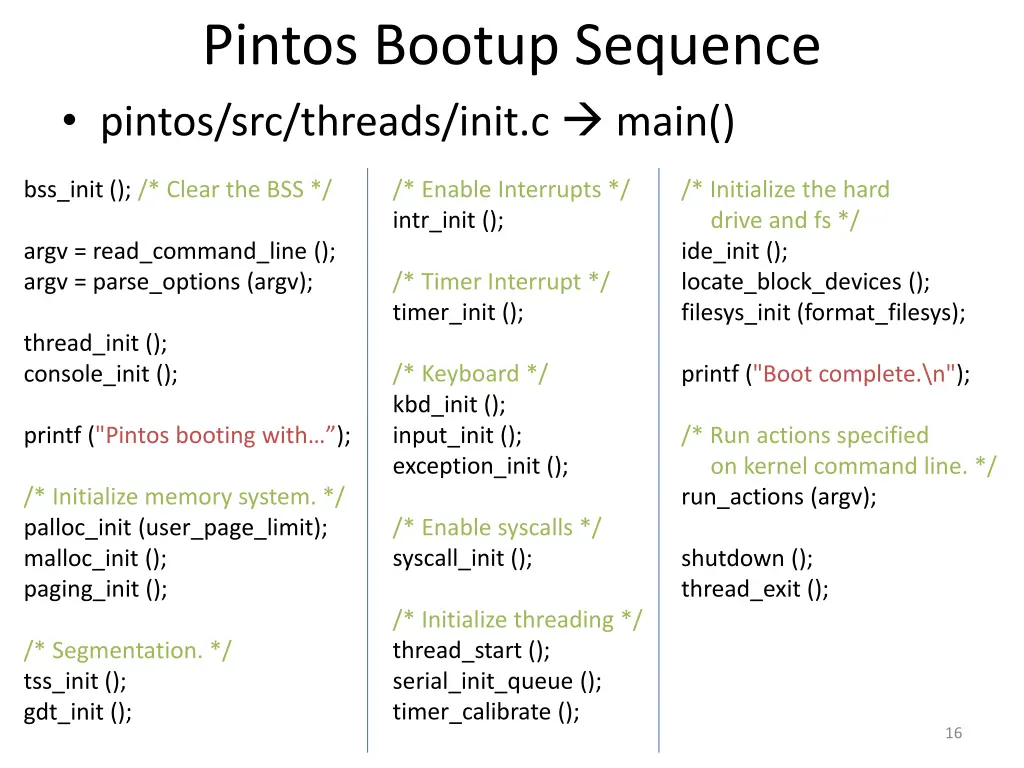 pintos bootup sequence pintos src threads init