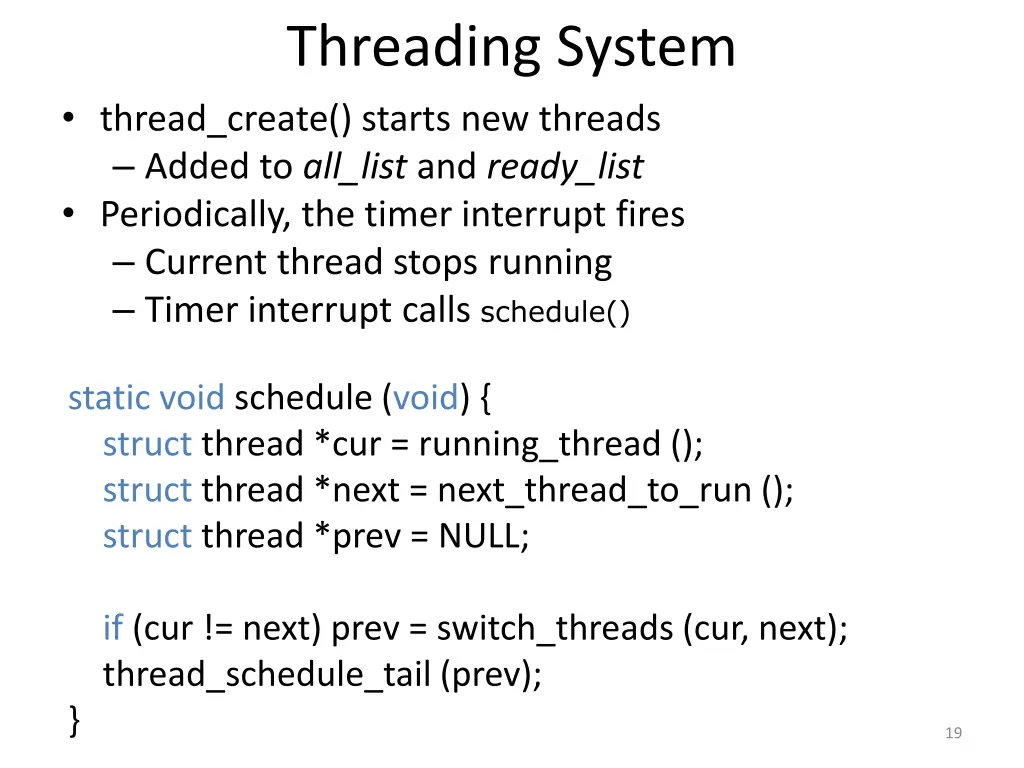 threading system thread create starts new threads