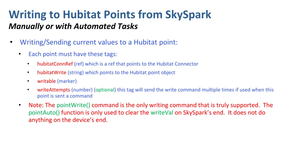 writing to hubitat points from skyspark manually