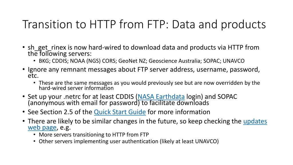 transition to http from ftp data and products