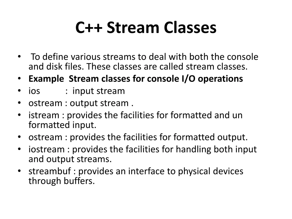 c stream classes