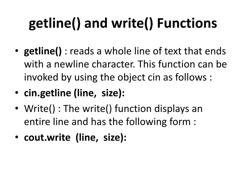 getline and write functions