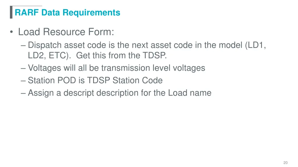 rarf data requirements 1