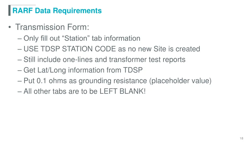 rarf data requirements