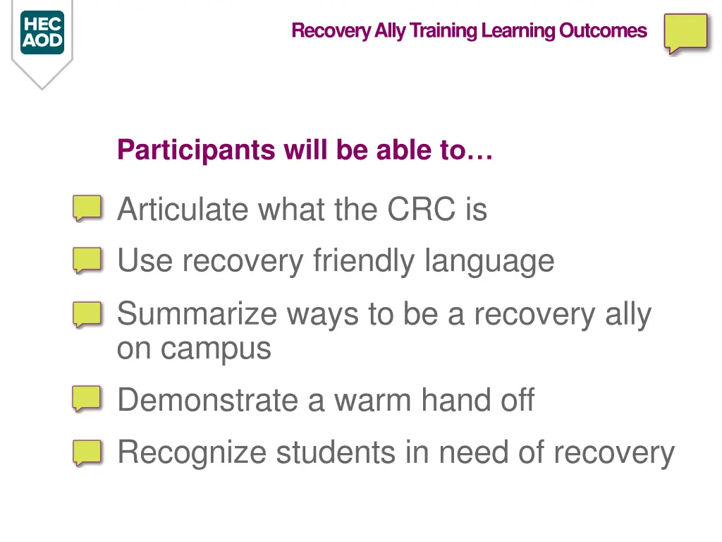 recovery ally training learning outcomes