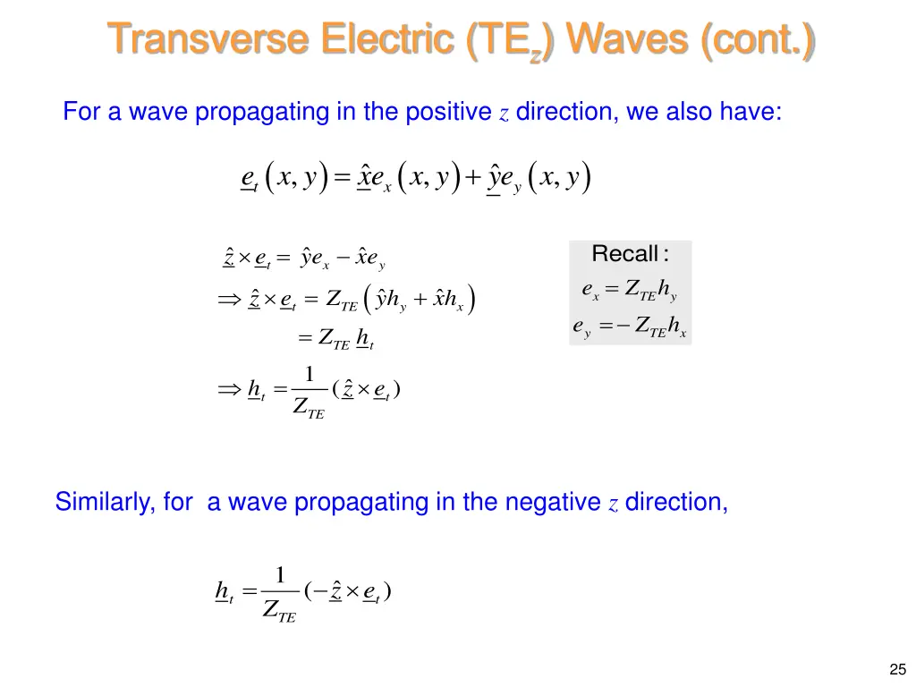 transverse electric te z waves cont 4