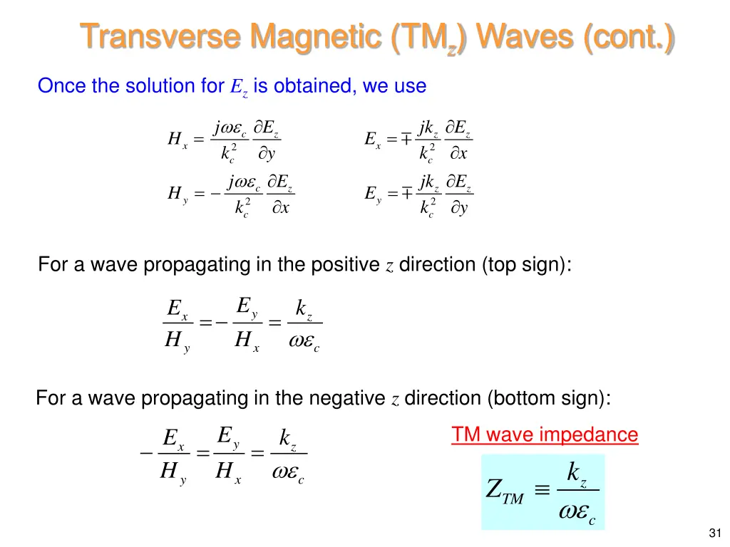 transverse magnetic tm z waves cont 2