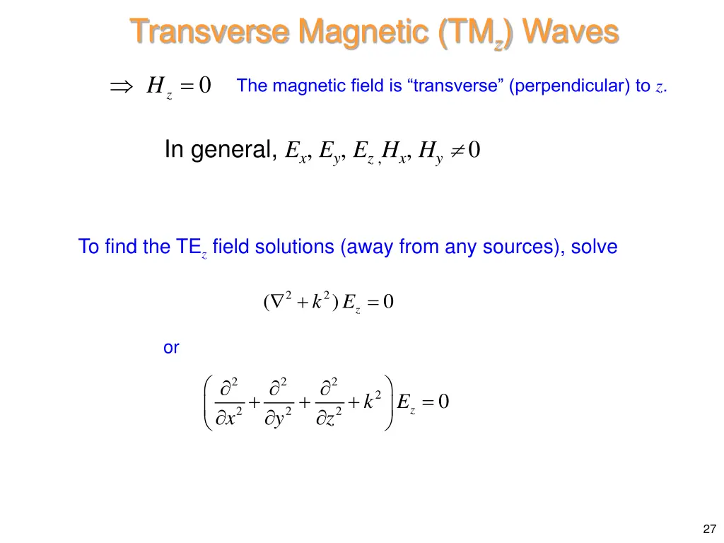 transverse magnetic tm z waves