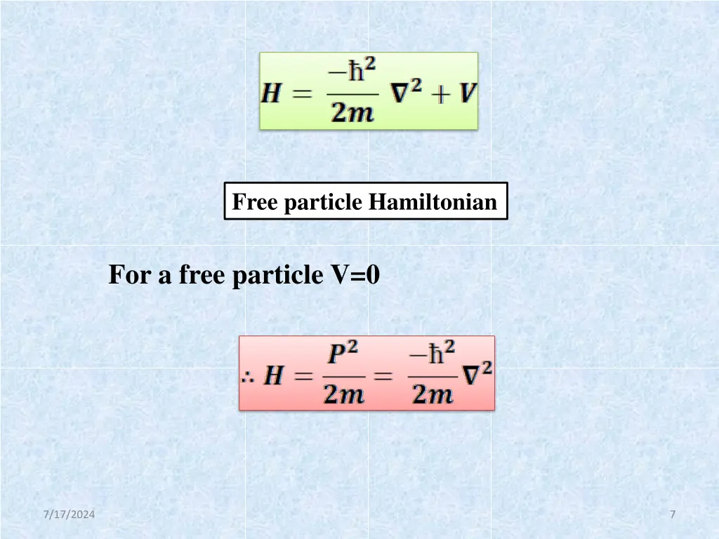 free particle hamiltonian