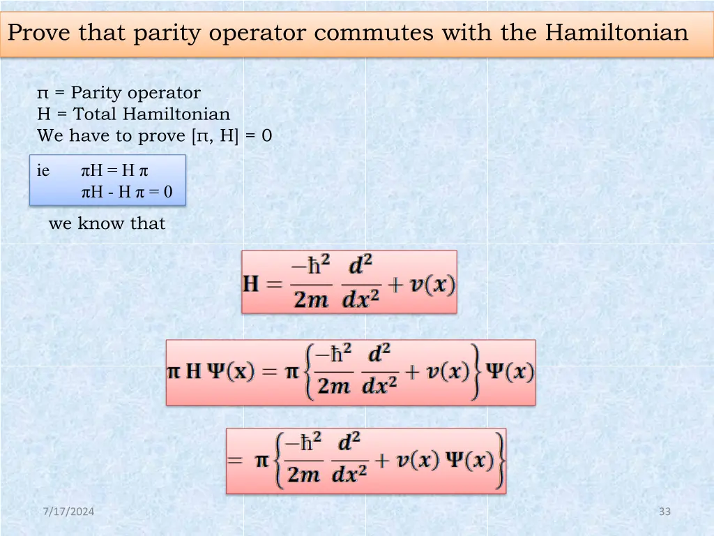 prove that parity operator commutes with