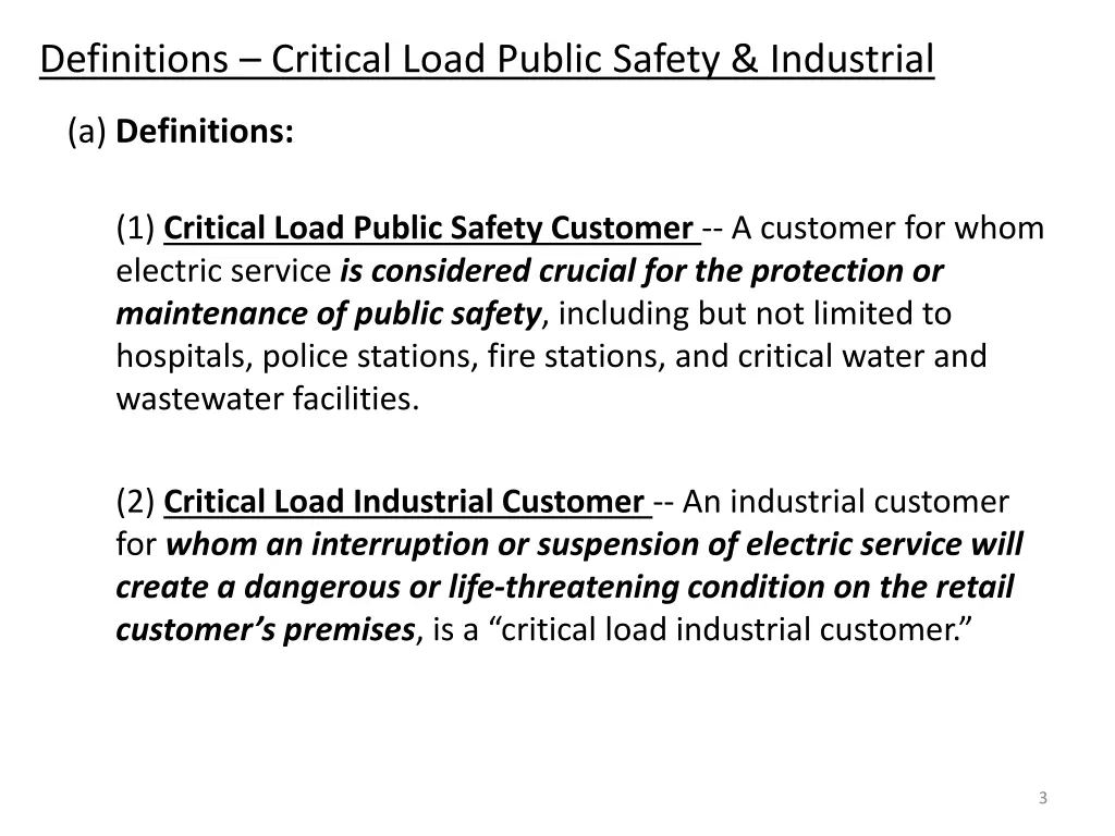 definitions critical load public safety industrial