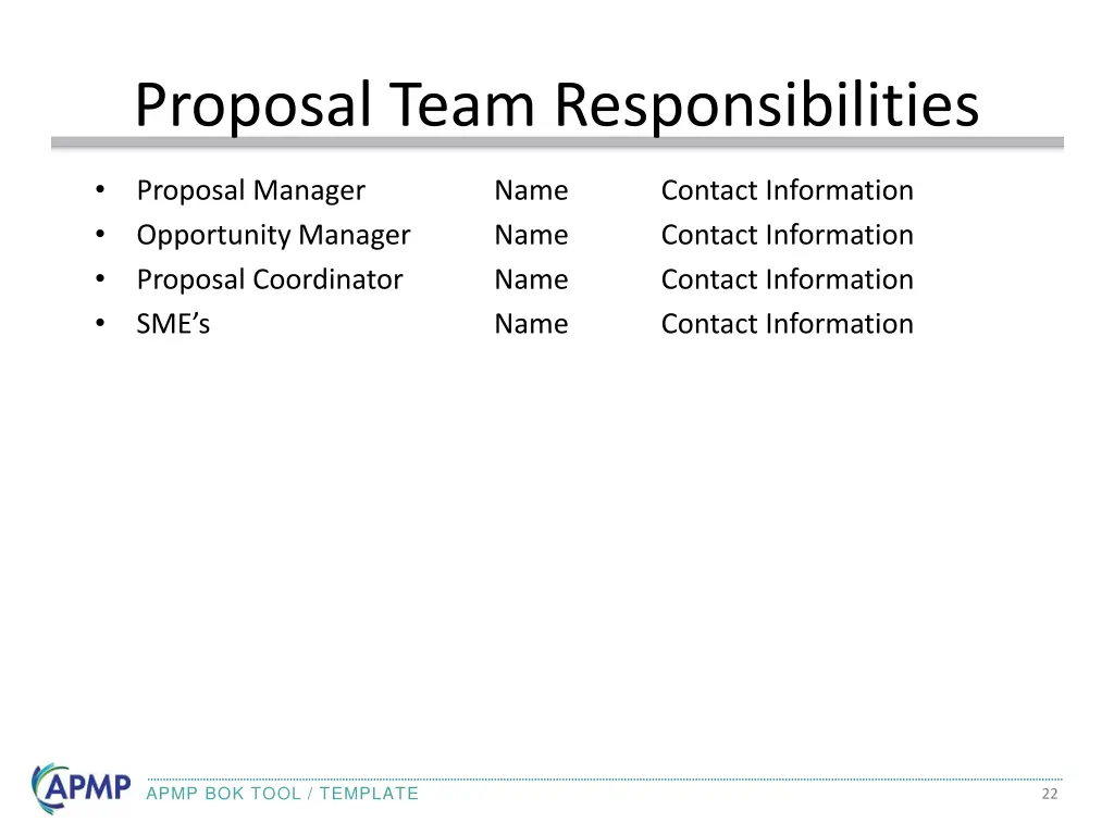 proposal team responsibilities