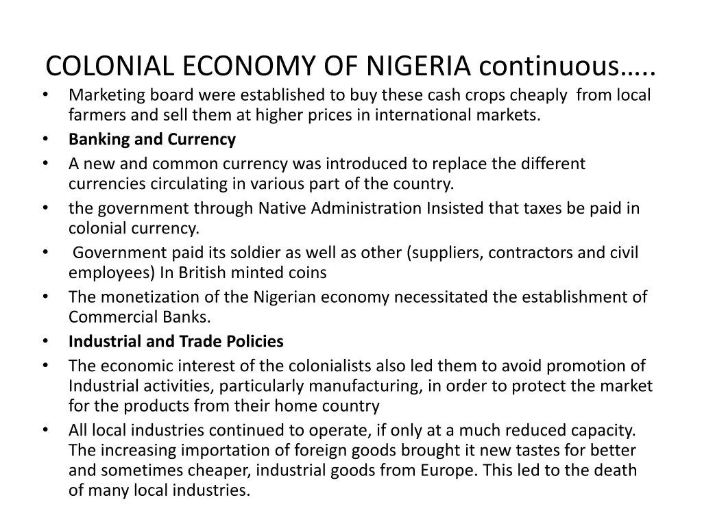 colonial economy of nigeria continuous marketing